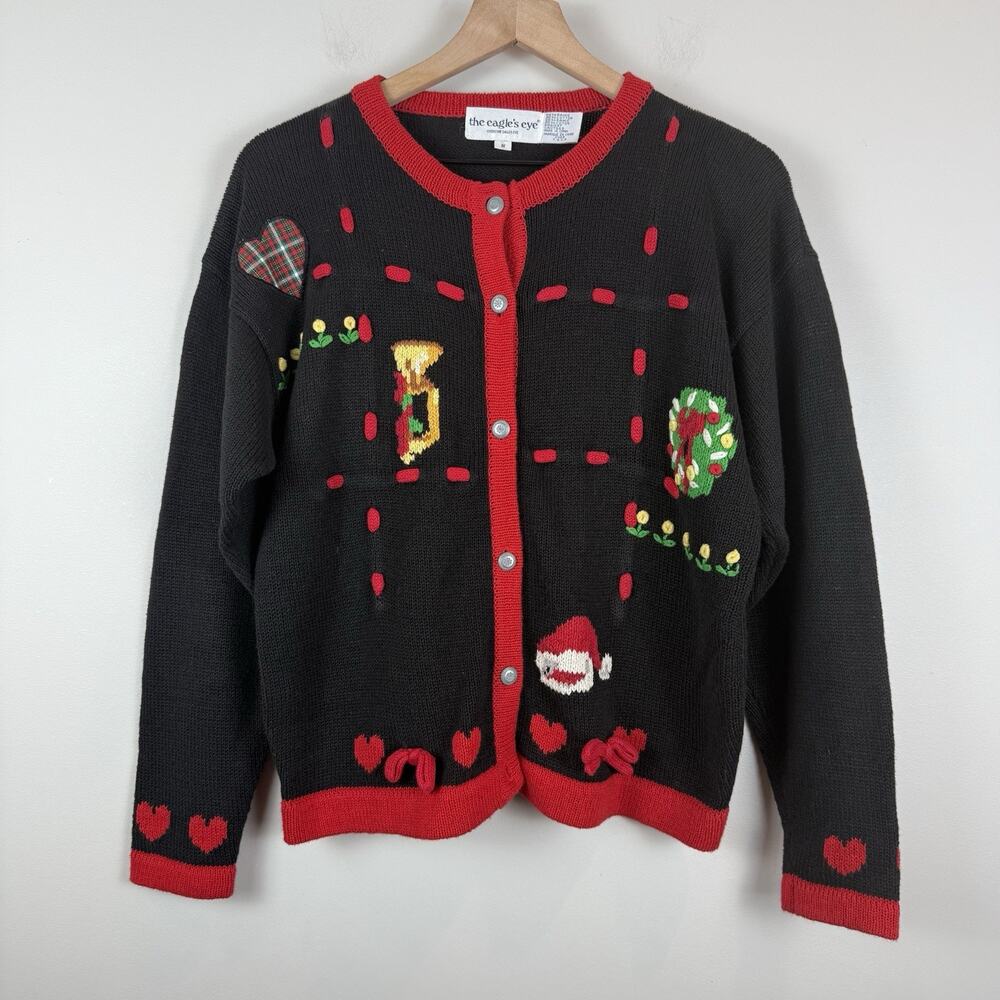 Vintage 1992 Eagles Eye Collection Holiday Sweater‎ S Ugly Christmas Heart Retro